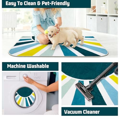 BLESWIN Bathroom Rugs Non Slip, 24x43 Washable Fluffy Colorful Bath Mat, Aesthetic Ultra Soft Rainbow Sun Bathmat for Home Decor Bedroom Kids Room, Blue Green - Thumbnail 5