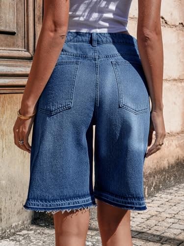 Tankaneo Women Baggy Bermuda Jean Shorts High Waisted Wide Leg Raw Hem Denim Shorts Summer Casual Y2k Jorts - Thumbnail 3