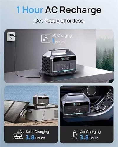 Portable Power Station 600W (1200W Surge) with 100W Solar Panel Included, 576Wh LiFePO4 Electric Generator, 1Hr Fast Charging, 100W USB-C PD Output, Solar Power Bank for Home Emergency, Camping, CPAP - Thumbnail 4