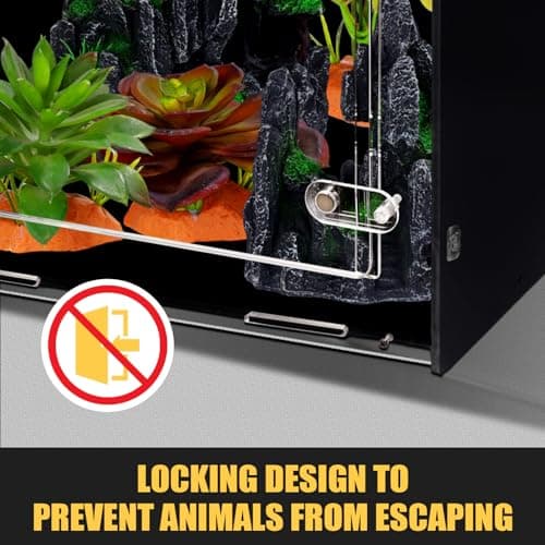 8" x 8" x 12" PVC Reptile Enclosure, Ventilated Arboreal Tank for Geckos & Juvenile Reptiles, Escape-Proof Front Opening Terrarium with Screen Top & Acrylic Door - Thumbnail 5