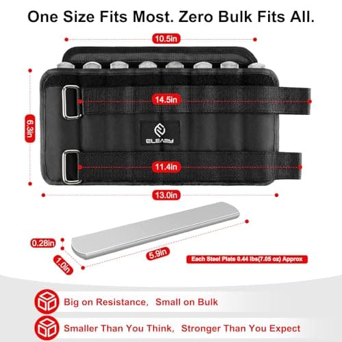 ELEAMY Adjustable Ankle Weights 1-8/15 LBS 1 Pair, Leg Weights for Men Women with Removable Steel Plates, Ankle Weights for Walking Running Yoga Swimming Gym Home Workout Rehabilitation Training (Black, 8.0 Pounds) - Thumbnail 4