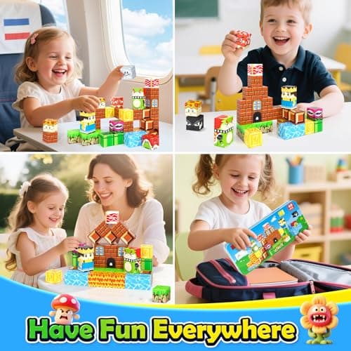 Soyee Magnetic Blocks Travel Toys with Portable Metal Tin - STEM Magnet Building Blocks Toddler Kids Toys for 3 4 5 6 7 8 Year Old Boys & Girls Xmas Birthday Gifts Stocking Stuffers Party Favor - Thumbnail 4