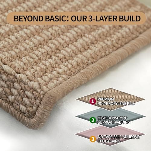 Bullnose Carpet Stair Treads, 14Pack - 29.5"x9.5"x1.5" Stair Treads Non-Slip for Wooden, Peel and Stick Stair Runner, Edging Stair Protectors, Pet Friendly, Washable (14, Two-Tone) - Thumbnail 5