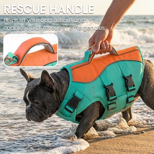 PETDSH Dog Life Jacket for Swimming Boating, High Flotation Dog Life Vest with Rescue Handle, Dogs Lifejacket with Reflective Strips, Adjustable Pet Swim Jackets for Large Dogs (Large) - Thumbnail 3
