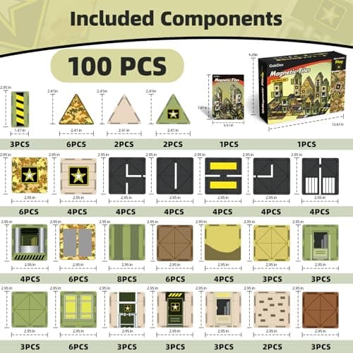 GobiDex 100PCS Army Magnetic Tiles for Toddler, STEM Construction Building Blocks for Kids Military Toys Games, Upgraded Educational Birthday Gifts Toys for 3+ Year Old Boys Girls, Classroom Must Have - Thumbnail 4