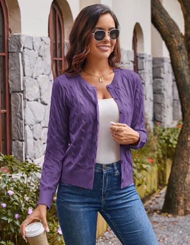 Womens Light Weight Spring Cardigan Sweaters, Lightweight Cardigans for Women Trendy, Business Casual Outfits for Women L - Thumbnail 6