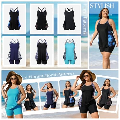AOVDE Women's Plus Size Tankini Swimsuits: Two Piece Bathing Suits Tank Tops with Boy Shorts Flowy Swimwear for Curvy Women - Thumbnail 6