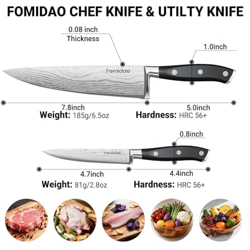 fomidao 2PCS Chef Knife Set, Razor Sharp Japanese Kitchen Knife Set, High Carbon Steel Damascus Pattern Chef's knives, Cooking Knife with Full Tang Handle Design for Home Kitchen - Thumbnail 5