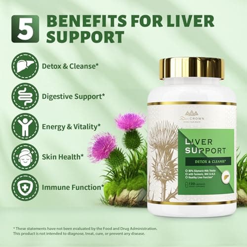 DR. Crown Liver Cleanse Detox & Repair - Milk Thistle Supplement, with Silymarin, N-Acetyl Cysteine(NAC), Artichoke, Turmeric & Dandelion for Liver Detox, Cleanse, Gluten Free, Non-GMO - 120 Capsules - Thumbnail 2