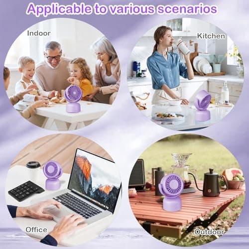 Small Quiet Desktop Fan, 3 Speeds Oscillating Fan with Auto 90° Rotate & Manual 120° Tilt Head, 0.72 Lb USB-C Corded Powered Mini Desk Fan for Outdoor Indoor Office Bedroom Travel (purple) - Thumbnail 5