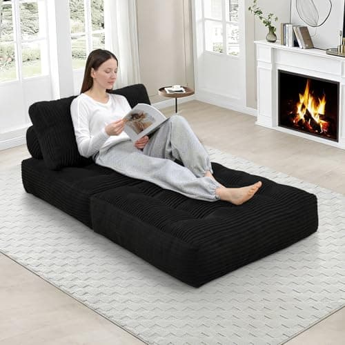 SIMFLAG Folding Sofa Bed, Convertible Sleeper Chair with Pillow & Handle, Foldable Mattress Futon Chair Bed Lounge with Back Support, Comfy Floor Sofa for Living Room Bedroom, Black, Single - Thumbnail 5