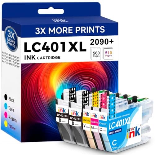 Starink LC401XL Ink Cartridges for Brother Printer High Yield 5 Pack, Compatible Replacement for Brother LC401 Ink Cartridges for Brother MFC-J1010DW MFC-J1170DW MFC-J1012DW MFC-J1800DW