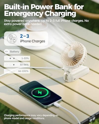 Funme Portable Handheld Fan, 53H Max Cooling Time Travel Fan, 10000mAh Personal Fan with Power Bank, 4 Speeds Rechargeable Fan, Handheld/Foldable 180° Design for Desk/Travel/Office/Outdoor - Black - Thumbnail 3