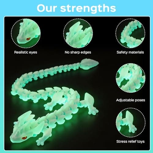 FESTIVALCOS Colorful Articulated 3D Print Dragon Egg - 12 Inch Movable Dragon Toy for Boys | Prefilled Easter Eggs & Fantasy Animal Model | Decorative Gift (Glow-in-the-Dark) - Thumbnail 2