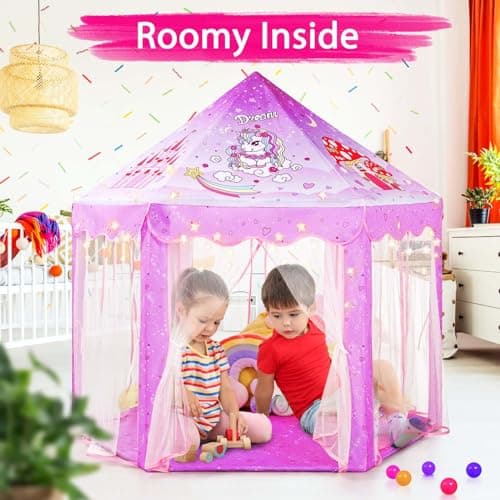 Monobeach Princess Tent Girls Unicorn Large Playhouse Kids Castle Play Tent with Star Lights Gift Toy for Children Indoor and Outdoor Games, 55'' x 53'' (DxH) - Thumbnail 2