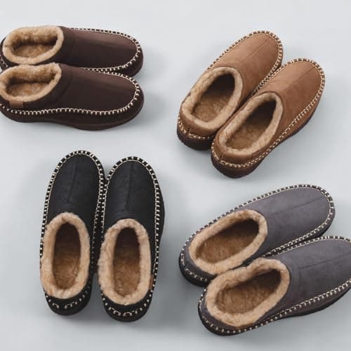 BOVTY Men's Moccasin House Slippers - Memory Foam Indoor Outdoor Shoes Warm Fuzzy comfy Slip-on - Thumbnail 4