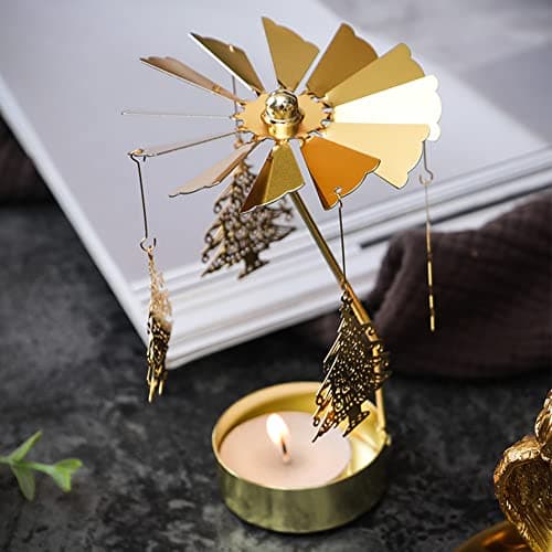 4EVERHOPE Rotating Candle Holder, Gold Spining Metal Tealight Candle Holder for Birthday, Christmas, Valentine's Day, Party Table Decor, Wedding (Chirstmas Tree) - Thumbnail 2