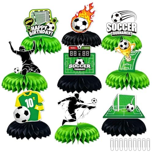 Nutrikeep 9 Pcs Soccer Centerpieces for Table, 3D Honeycomb Soccer Party Decorations with Reusable Paper Clips, Soccer Decorations for Party Supplies Soccer Theme Birthday