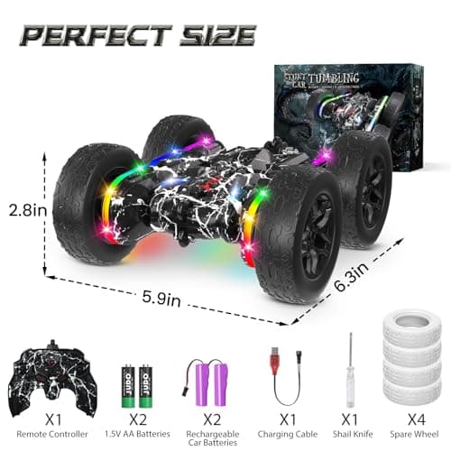 Terucle Rc Cars Toys for Boys Remote Control Car 2.4 GHz Black Toys for Ages 5-7 Kids Toys New Upgraded Strip Lights 360° Rotating Rc Truck Birthday (Black) - Thumbnail 6