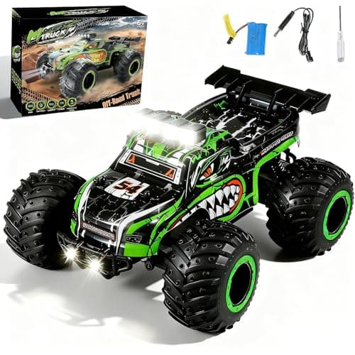 Ufilni Remote Control Monster Truck for Kids： Off-Road RC Car with Headlights & Body Lights, 1:18, 20 km/h, 2WD, 2.4 GHz, All-Terrain, Rechargeable, High-Speed-Birthday for Boys Ages 4–12 - Image 1