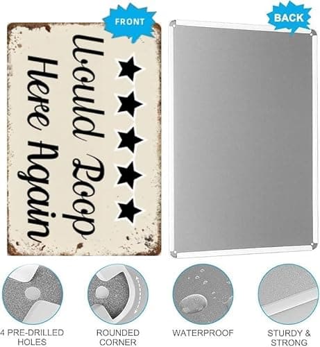 Carastora Retro Tin Bathroom Sign – 8x12 Inch Funny Wall Decor with Star Review Style – Great for Toilet Door, Outhouse, or Cabin Washroom Decor - Thumbnail 5
