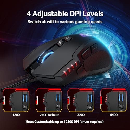 acer Wired Gaming Mouse, 12,800 DPI RGB Ergonomic Computer Mouse with Optical Sensor, 8 Programmable Buttons, 12 Backlit Modes, Software for DIY Keybinds, Rapid Fire, USB Gaming Mice for Laptop, PC - Thumbnail 2