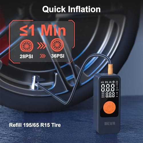 BEVA Tire Inflator Portable Air Compressor, 4X Faster Inflation Air Pump with Digital Pressure Gauge, 150PSI Cordless Tire Inflator with LED Light for Car, Electric Bikes, Motorcycle, Bike, Ball - Thumbnail 2