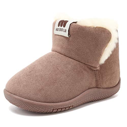 KEESKY Snow Boots for Baby Boys Toddler Size 6 Chestnut Suede Fur Lined Winter Warm Kids Footwear Shoes - Thumbnail 3