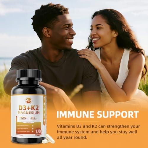 M inch Vitamin D3 K2 with Magnesium, Vitamin D3 10000 IU, Vitamin K2 MK-7 240 mcg, 6-in-1 K2 D3 Vitamin Supplement with Quercetin for Bone, Immune & Moo*d Support, Highly Bioavailable, 120 Capsules - Thumbnail 6