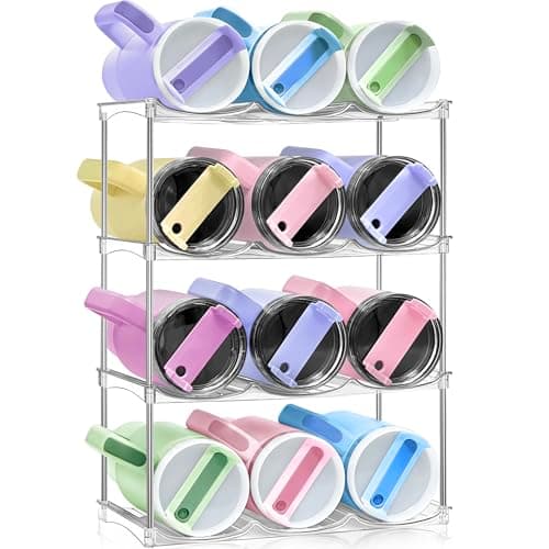 Stackable Water Bottle Organizer - Large Compartment Stanley Cup Holder, Water Bottle Holder for Stanley Tumbler 40oz, Tumbler Organizer Kitchen Pantry Organization and Storage, 4 Tier Storage Rack - Image 1