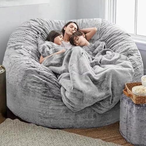 WFJOPR Bean Bag Chair for Adults Kids Oversize Giant Beanbag Chair Cover Without Filler Round Fluffy Comfortable Big Bean Bag Couch Chairs for Bedroom Lounge Large Sofa Sitting Chair,5FT Light Grey - Thumbnail 4