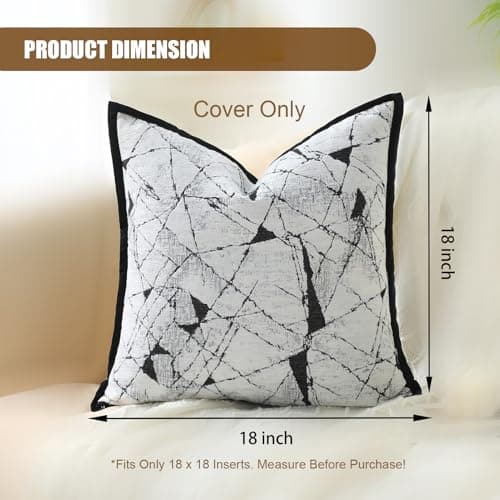 OLSUNOR Black and White Pillow Covers, 18x18 inch Textured Decorative Throw Pillow Covers w/Invisible Zipper & Velvet Flange Edge, Soft Chenille Jacquard Accent Pillow for Mother's Day, Home Decor - Thumbnail 6