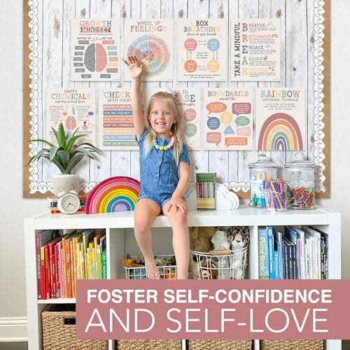Hadley Designs 9 Mental Health Posters for Classroom - School Counselor Office Must Haves, Mental Health Therapy Office Decor, Growth Mindset Posters, Wheel of Feelings Chart, Boho Classroom Decor - Thumbnail 2