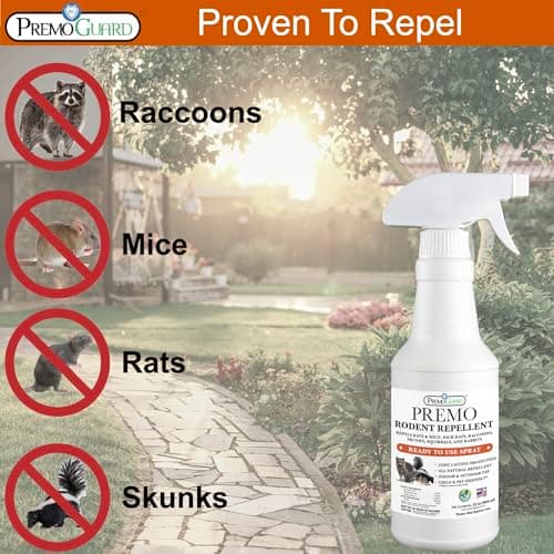 Rodent Repellent Spray by Premo Guard - 32 oz - Natural Child & Pet Safe - Uses Peppermint Oil to Repel Mice, Rats, Skunks, Raccoons, Deer & Other Unwanted Animals - Ready to Use for Indoor & Outdoor - Thumbnail 5