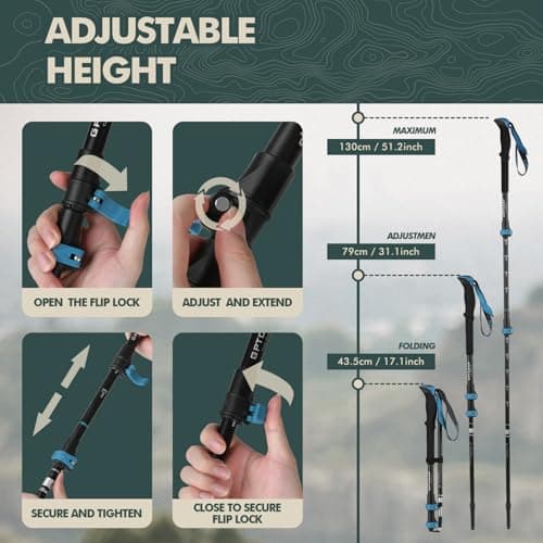 GPTCAMP Hiking Sticks,2PC Trekking Poles Collapsible Hiking Poles,Lightweight Folding Adjustable Travel Walking Sticks with EVA Foam Grip for Men Women,Blue - Thumbnail 3