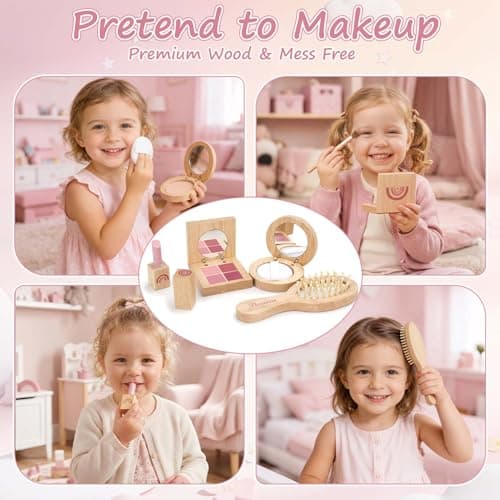 Dreamon Play Purse for Little Girls - 30PCS Toddler Purse with Wooden Pretend Makeup Kit, Handbag, Phone, Wallet, Keys - Princess Pretend Play Toys Birthday Gift for Girls Age 3 4 5 6 + Year Old - Thumbnail 4