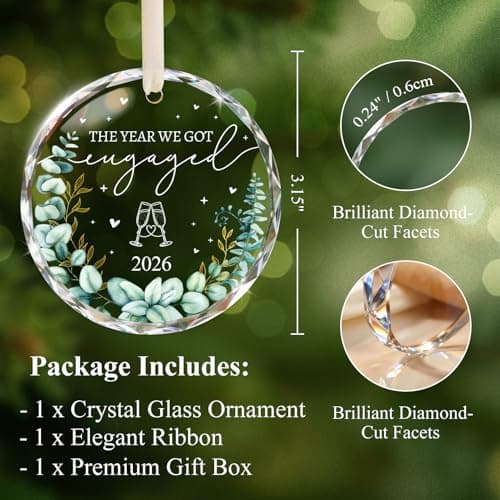 Engagement Gifts for Couples - Crystal Glass 2026 Engagement Ornament, Newly Engaged Gifts for Women, Her - Bride to Be Gift, Fiance Gifts - Engaged Christmas Party Decorations - Thumbnail 3