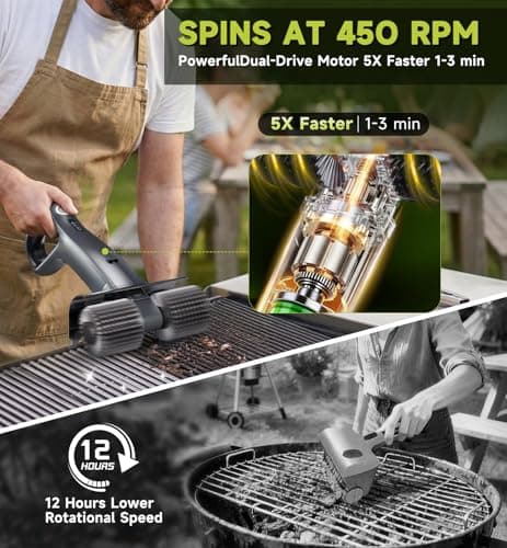 Electric Grill Brush Rechargeable, Dual Brush Heads Design Cordless Electric BBQ Grill Cleaner with Replaceable Head (Gray) - Thumbnail 4