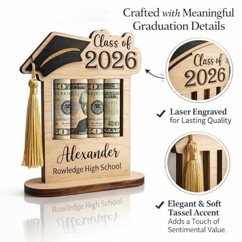 Personalized Graduation Gifts Class of 2026 Money Holder - Custom Name & School Graduation Money Gift Holder for Him Her, Senior Wooden Cash Display Standing Scroll Holder, Unique Graduate Keepsake - Thumbnail 5