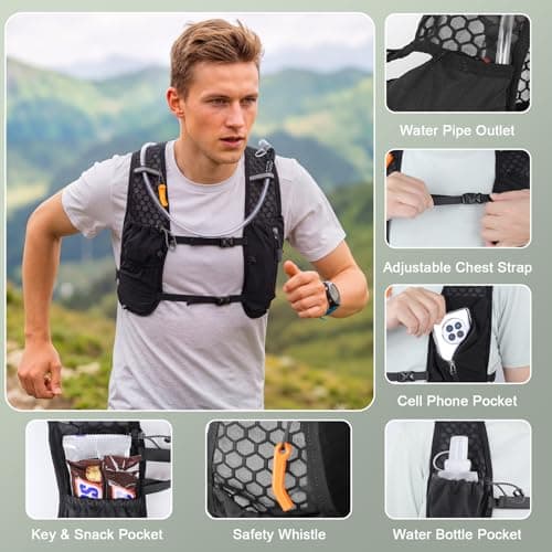 KUYOU Running Vest for Women & Men, Lightweight Hydration Backpack with 2L Water Bladder, Water Backpack for Trail Running, Hiking, Cycling & Marathon - Thumbnail 3