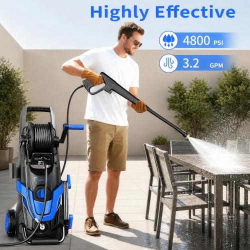2026Upgraded Pressure Washer 4800PSI w/4 Quick Connect Nozzles, Inlet Hose & Filter&500ML Soap Tank, High Cleaning Machine for Cars/Fences/Driveways/Patios/Home Cleaning,Blue - Thumbnail 2
