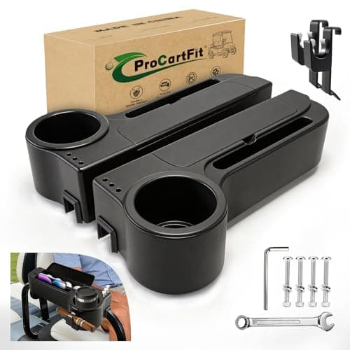 ProCartFit Upgrade Golf Cart Rear Seat Armrest with Cup Holder, UV-Proof Golf Cart Accessories for EZGO, Club Car, Yamaha, All-in-One Arm Rest Fit 1"/1.25" Square Tube, No Drilling, Black