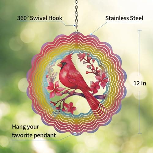 Wind Spinners Outdoor Cardinala Decorations - Birthday Gifts for Women Mom Grandma, Cardinala Deocr Hanging Wind Spinner 12 inch 3D Wind Sculptures for Garden Decor for Outside, Yard, Outdoor - Thumbnail 4