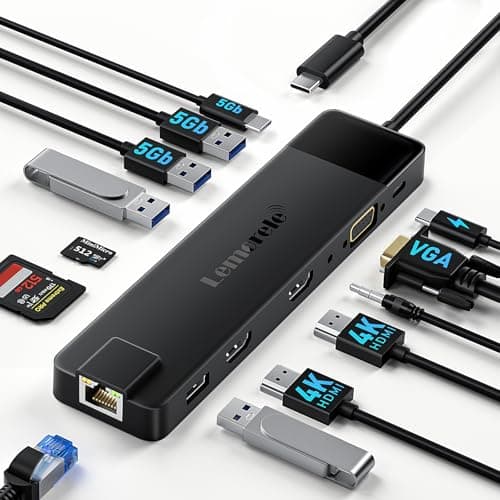 Lemorele 13 in 1 USB C Docking Station for Triple Monitors, Dual 4K HDMI, 1000M RJ45, VGA, 4 USB 3.0/2.0, SD/TF, 3.5MM Audio, USB C 3.0, 100W PD, Compatible with Type C Laptops - Image 1