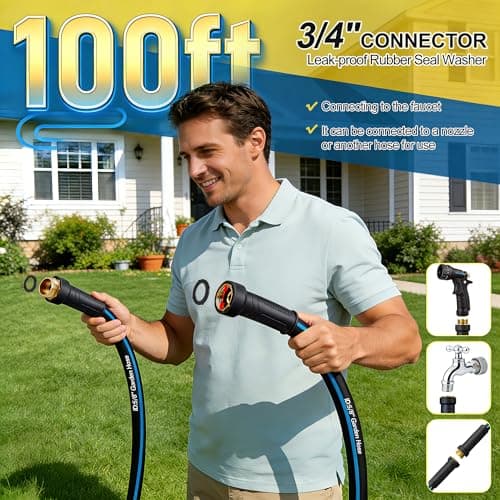 Flexible Garden Hose 100 FT NON-EXPANDABLE, Lightweight Kink-free Hybrid Outdoor Hose Pipe with Leakproof Connectors, Durable Heavy Duty Water Hose for Outside Watering, House Cleaning - Thumbnail 5