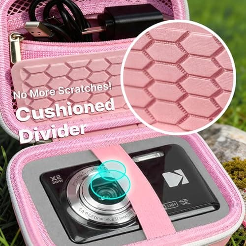 Comecase Hard Camera Case for KODAK PIXPRO FZ55 FZ45, Shockproof Digital Camera Bag with Accessory Mesh Pocket, Small Vlogging Camera Case, Portable Travel Carrying Pouch for All Ages, Pink - Thumbnail 3