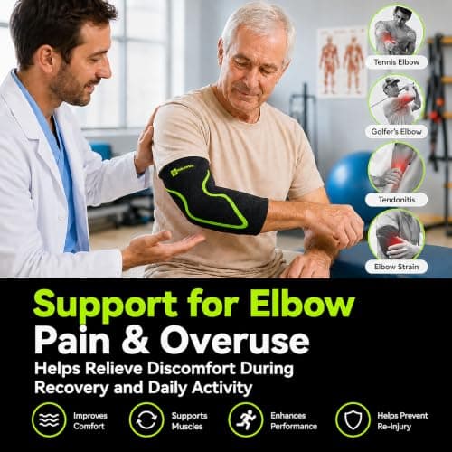 Elbow Brace Support with Gel Pads Breathable Elbow Compression Sleeve for Men & Women 4D Knit Elbow Sleeve for Golfer's, Tennis Elbow, Tendonitis, Reduce Joint Pain During Any Activity(Black, Large) - Thumbnail 3