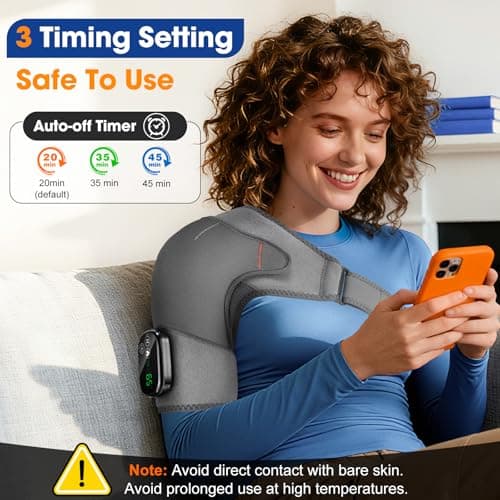 Cordless Shoulder Heating Pad with Vibration,Rotator Cuff Pain Relief Pad with 4 Motors & Larger Heating Area, 5 Heat & Vibration Modes & 3Timer, Shoulder Massager - Thumbnail 3