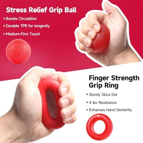 FitBeast Grip Strengthener Forearm Strengthener Hand Grips Strengthener Kit - 5 Pack Adjustable Resistance (Red) - Thumbnail 4