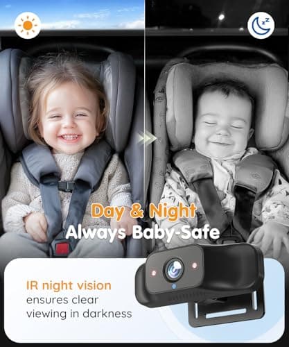 Babyvue BC1 Baby Car Camera, 4.5" 1080P HD Screen & 3X Zoom, AUTO IR Night Vision Car Baby Monitor with Adjustable Brightness, 2-Min Easy Install Car Seat Camera for Babies & Pets to Drive Safely - Thumbnail 3